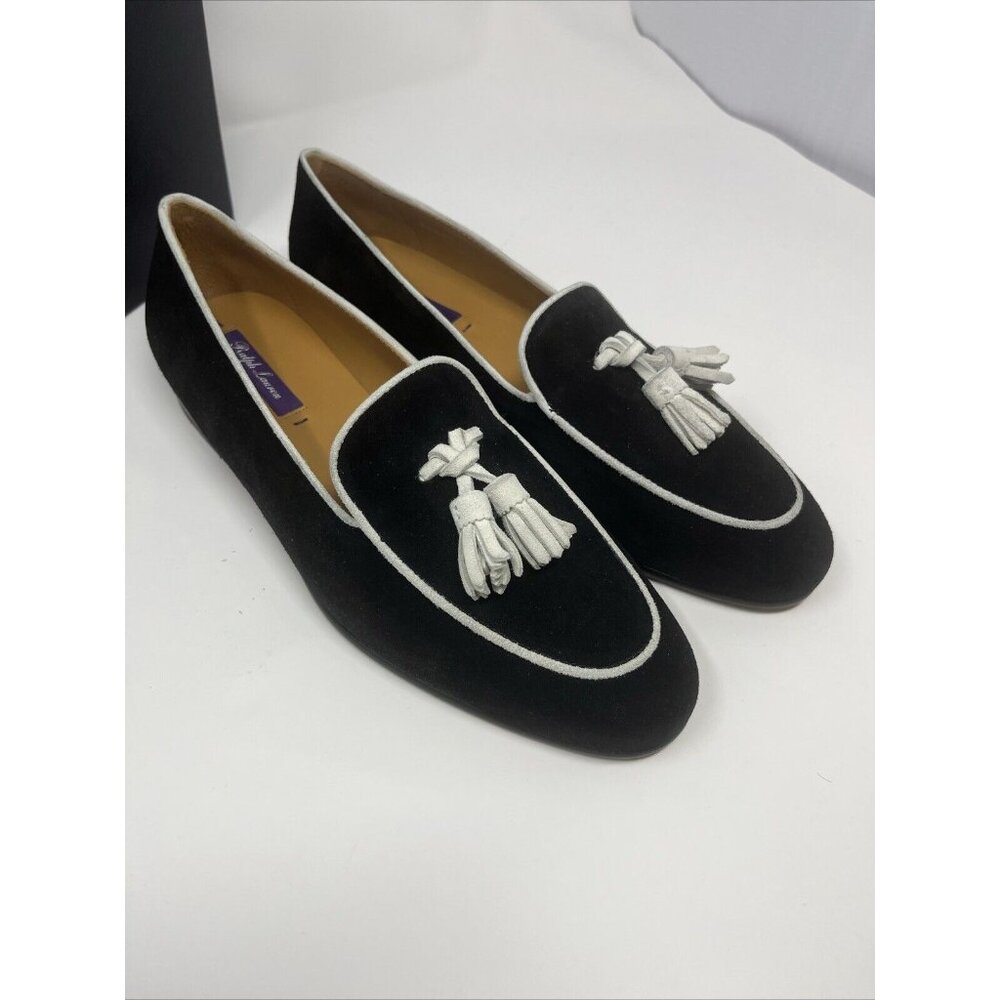 Polo Ralph Lauren Purple Label Black White Tassel Loafer Dress Shoes 37 B 6 1/2 - Picture 6 of 15